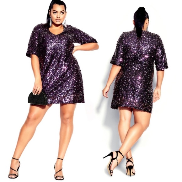 City Chic Sequin Plus Size Glam Dress in Purple NWT SIZE 20-SOLD OUT NWT - Picture 6 of 17